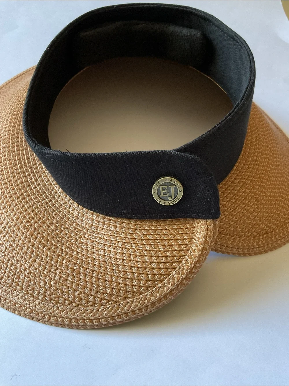 ERIC JAVITS SQUISHEE HALO HAT NATURAL/BLACK ONE SIZE ADJUSTABLE NEW NO TAGS - Picture 3 of 16